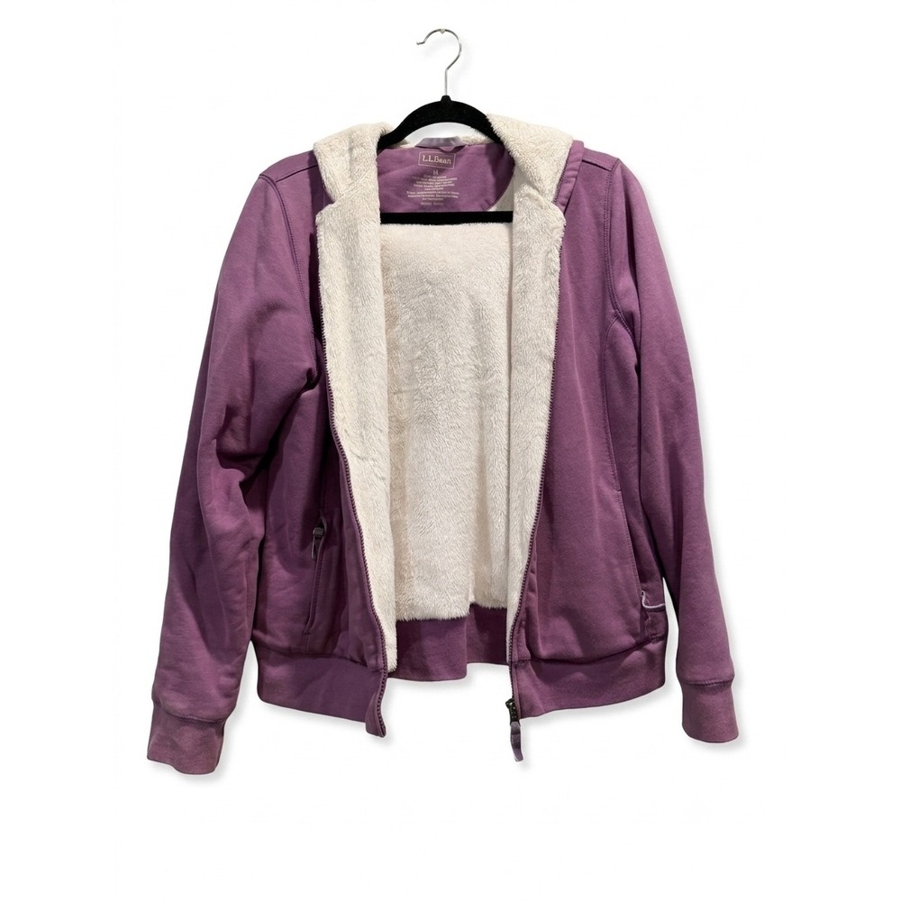 LL Bean‎ Womens Sherpa Lined Full Zip Hoodie Purple Fleece Jacket 272958 Medium